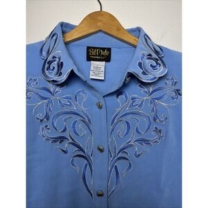 Vintage Bob Mackie Wearable Art embroidered button-up Blue Size Large Statement